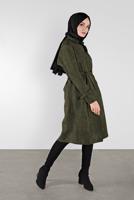 Hijab clothing KHAKI BELT DETAIL SUEDE TRENCH COAT 7107