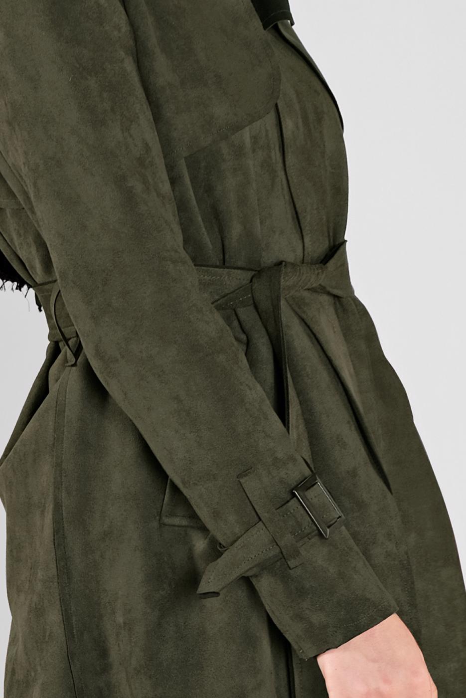 Hijab clothing KHAKI BELT DETAIL SUEDE TRENCH COAT 7107