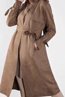 Tesettür giyim BEJ BELİ KUŞAKLI SÜET TRENÇKOT 7107