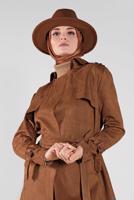 Tesettür giyim TABA BELİ KUŞAKLI SÜET TRENÇKOT 7107