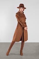 Tesettür giyim TABA BELİ KUŞAKLI SÜET TRENÇKOT 7107