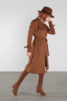 Tesettür giyim TABA BELİ KUŞAKLI SÜET TRENÇKOT 7107