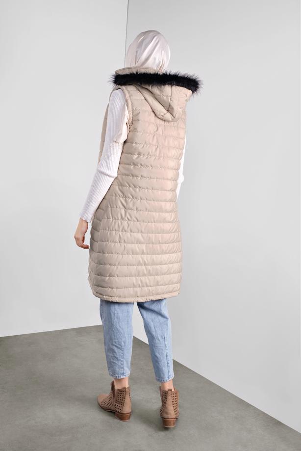 Hijab-Kleidung  KAPÜŞONU KÜRKLÜ ŞİŞME YELEK 1000-1  - TRENDTESETTÜR