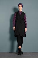 Tesettür giyim SİYAH  ALVİNA BELİ BÜZGÜLÜ DÜĞMELİ YELEK 40121