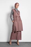 Tesettür giyim PUDRA  ALVİNA BELİ BÜZGÜLÜ DÜĞMELİ YELEK 40121