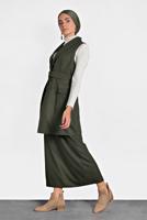 Tesettür giyim HAKİ ALVİNA DÜĞMELİ KEMERLİ YELEK 40122