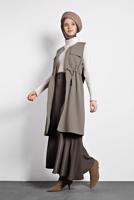 Tesettür giyim GRİ ALVİNA BİSİKLET YAKA BELİ LASTİKLİ FERMUARLI YELEK 40247