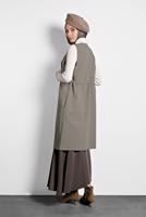 Tesettür giyim GRİ ALVİNA BİSİKLET YAKA BELİ LASTİKLİ FERMUARLI YELEK 40247