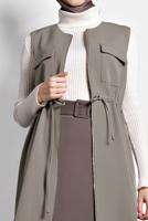 Tesettür giyim GRİ ALVİNA BİSİKLET YAKA BELİ LASTİKLİ FERMUARLI YELEK 40247