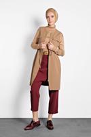 Tesettür giyim BEJ ALVİNA BİSİKLET YAKA BELİ LASTİKLİ FERMUARLI YELEK 40247