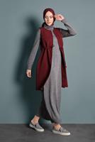 Tesettür giyim BORDO ALVİNA BİSİKLET YAKA BELİ LASTİKLİ FERMUARLI YELEK 40247