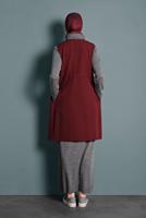 Tesettür giyim BORDO ALVİNA BİSİKLET YAKA BELİ LASTİKLİ FERMUARLI YELEK 40247