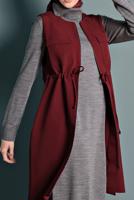 Tesettür giyim BORDO ALVİNA BİSİKLET YAKA BELİ LASTİKLİ FERMUARLI YELEK 40247