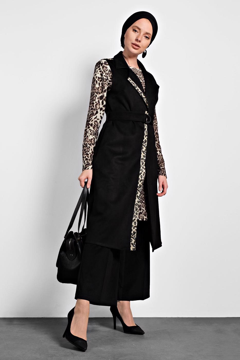 Tesettür giyim SİYAH ALVİNA SÜET YELEK T 40306