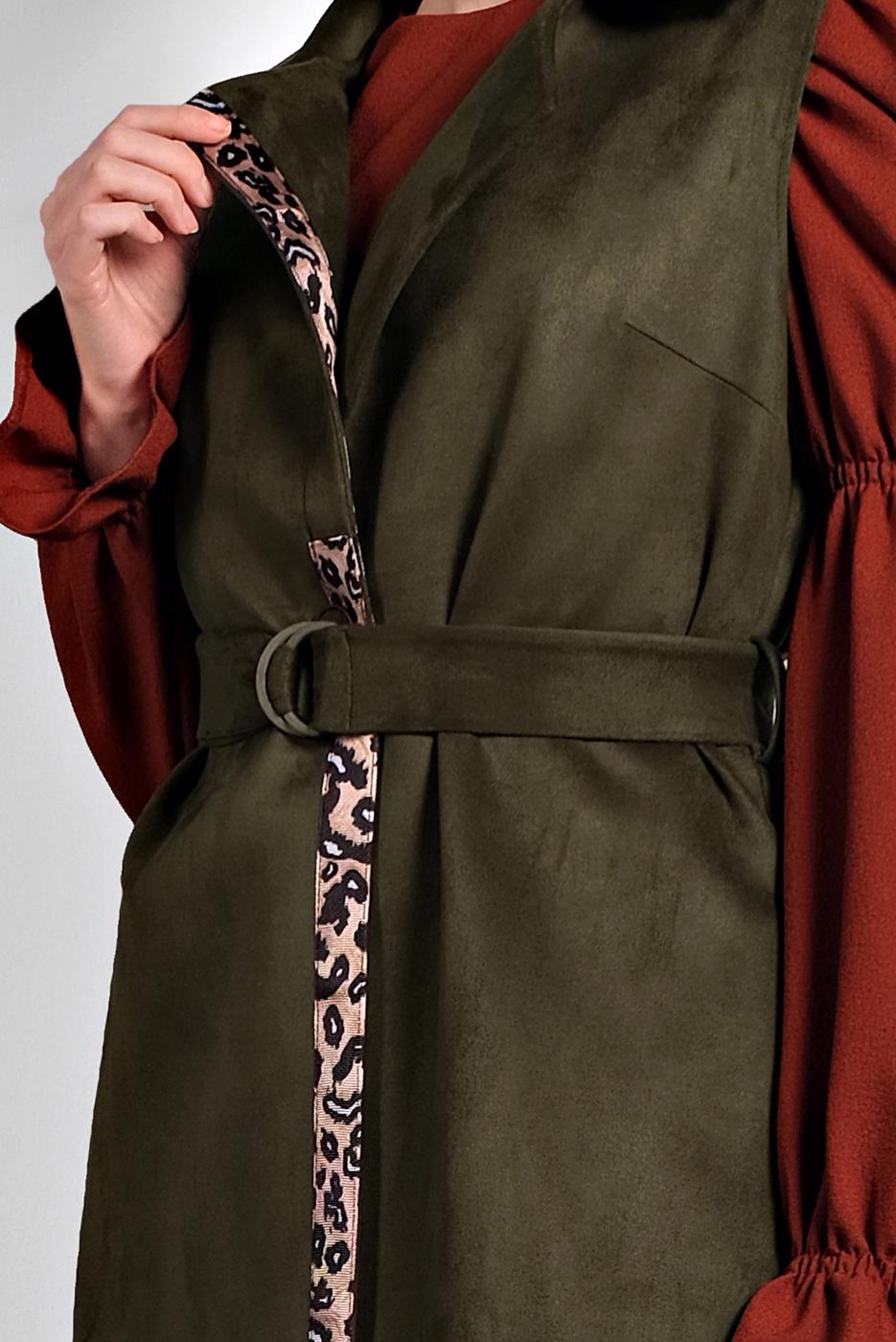 Tesettür giyim HAKİ ALVİNA SÜET YELEK T 40306