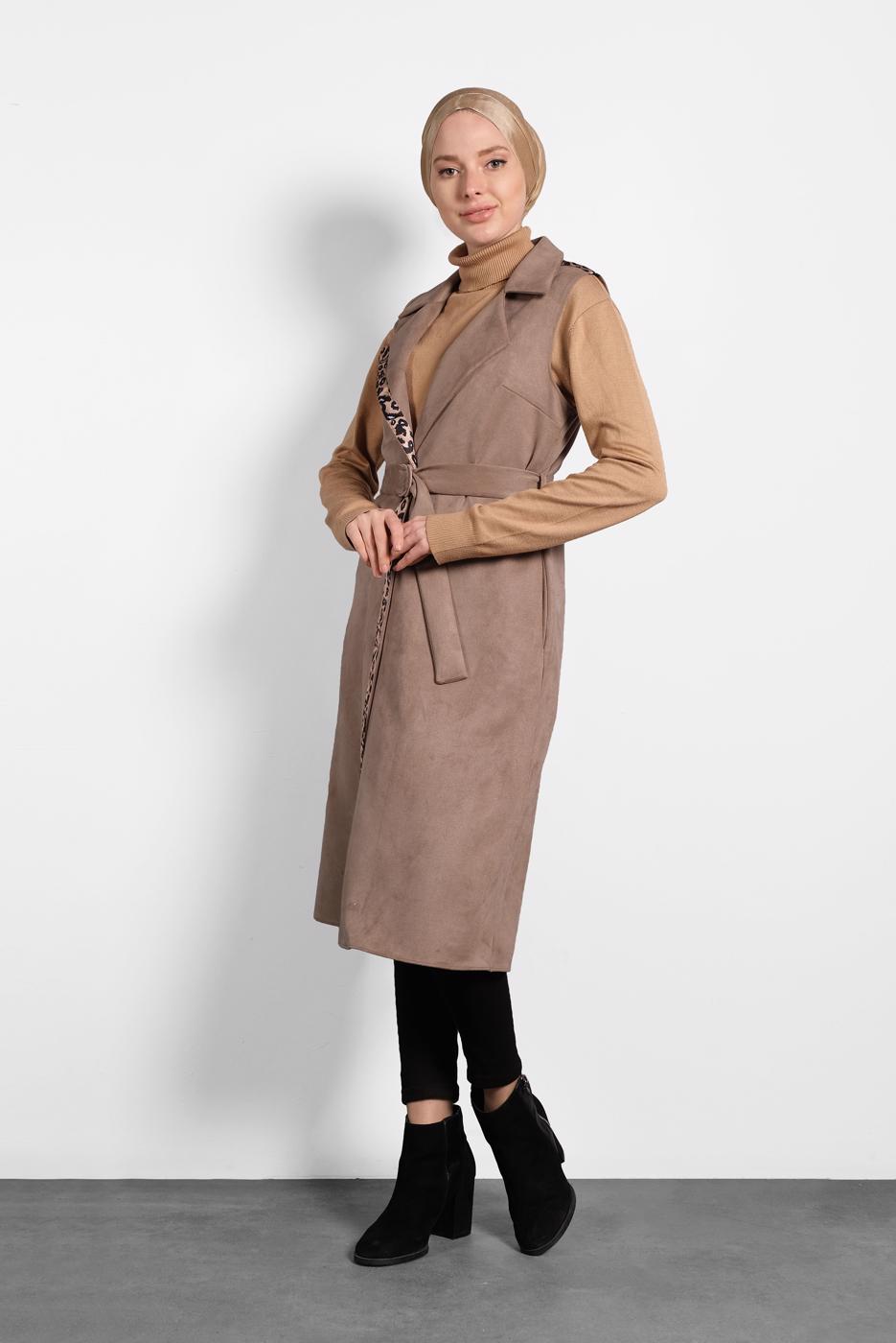 Tesettür giyim VİZON ALVİNA SÜET YELEK T 40306