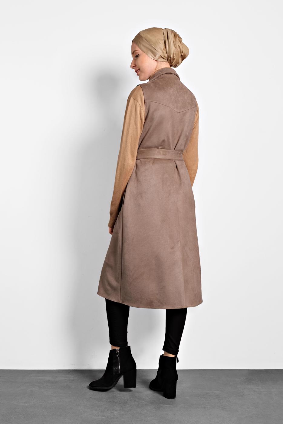 Tesettür giyim VİZON ALVİNA SÜET YELEK T 40306