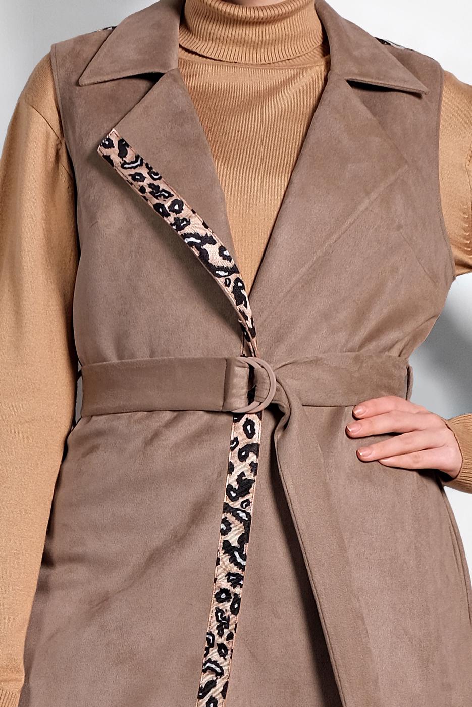 Tesettür giyim VİZON ALVİNA SÜET YELEK T 40306