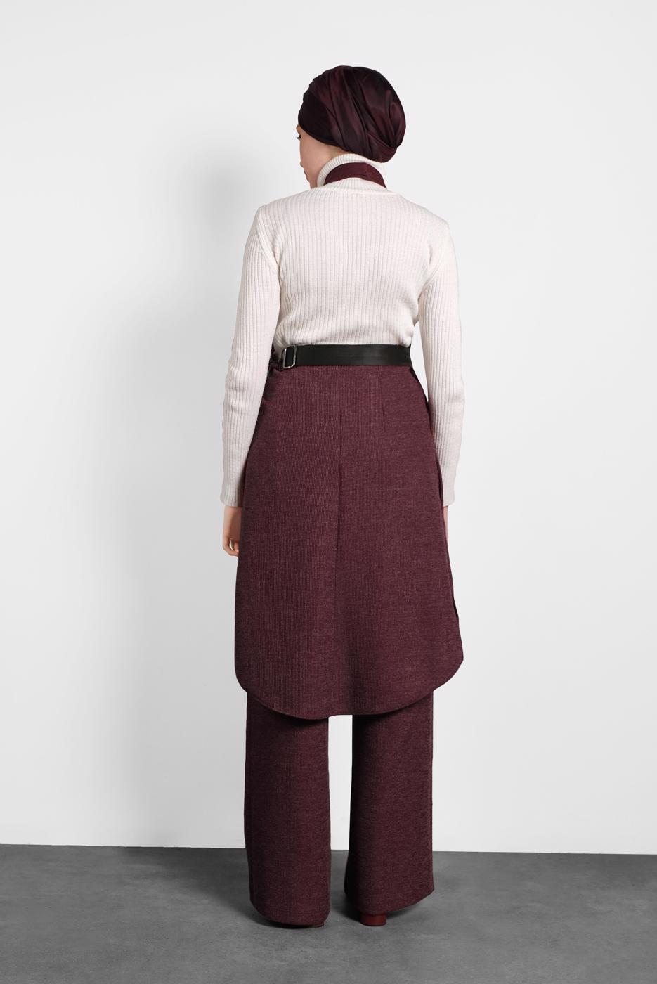 Tesettür giyim BORDO ALVİNA ASİMETRİK KESİM SALAŞ YELEK 40417