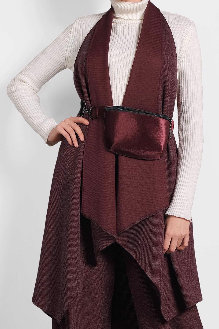 Tesettür giyim BORDO ALVİNA ASİMETRİK KESİM SALAŞ YELEK 40417