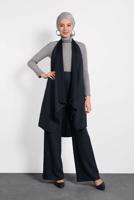 Tesettür giyim LACİVERT ALVİNA ASİMETRİK KESİM SALAŞ YELEK 40417