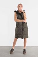 Tesettür giyim HAKİ ALVİNA KAPÜŞONLU ŞİŞME YELEK 90064