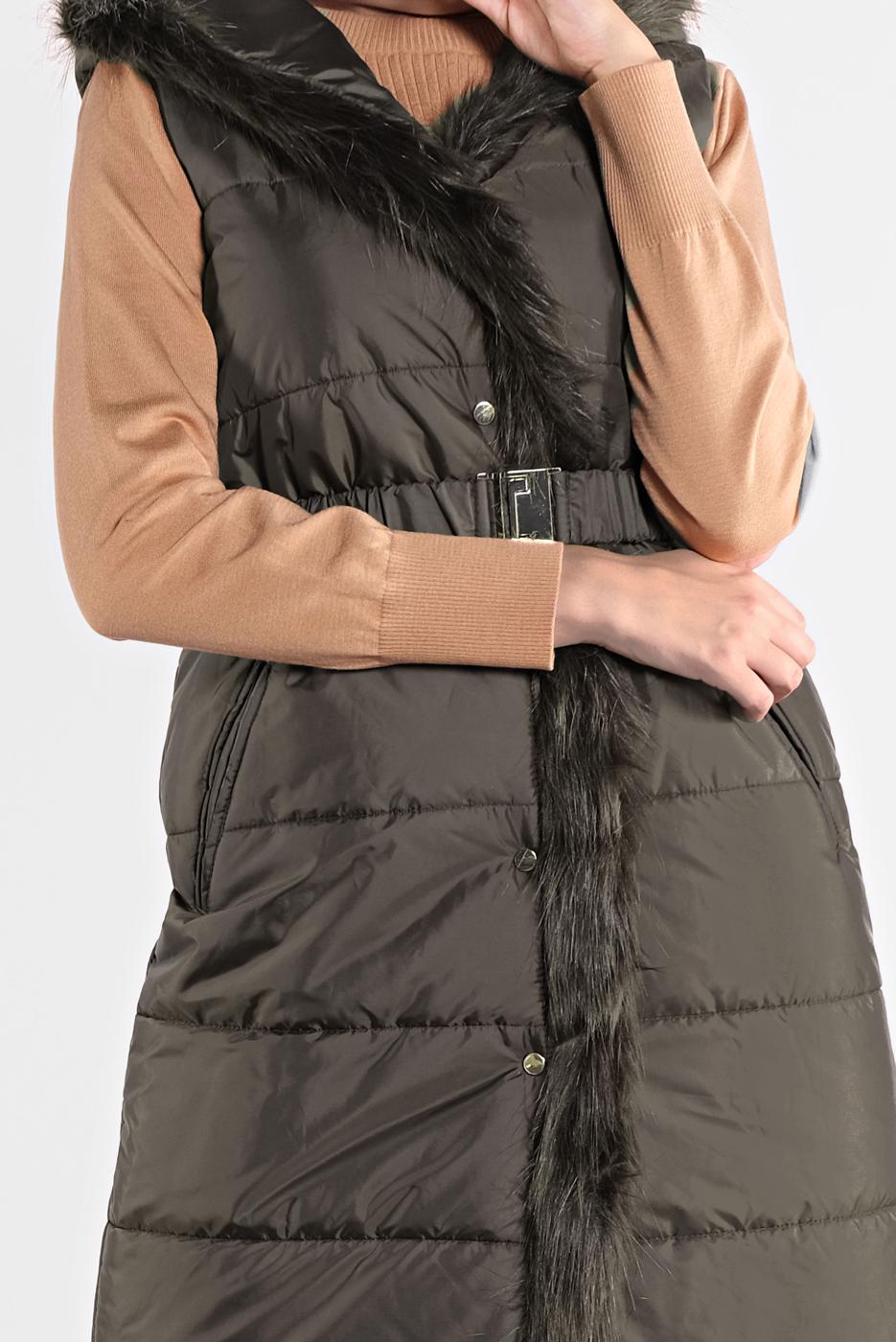 Tesettür giyim HAKİ ALVİNA KAPÜŞONLU ŞİŞME YELEK 90064