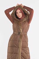 Tesettür giyim TABA ALVİNA KAPÜŞONLU ŞİŞME YELEK 90064