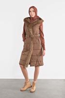 Tesettür giyim TABA ALVİNA KAPÜŞONLU ŞİŞME YELEK 90064