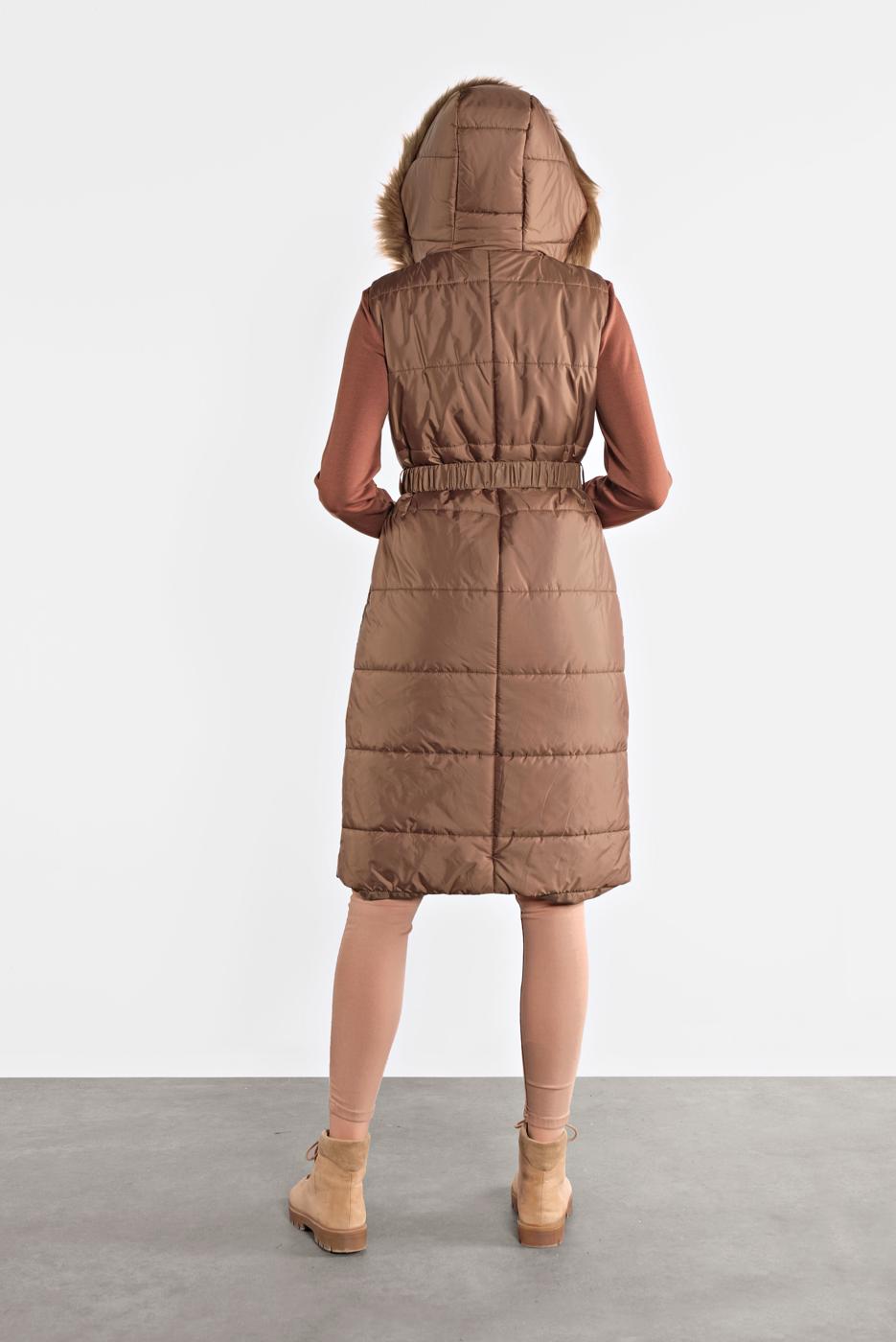 Tesettür giyim TABA ALVİNA KAPÜŞONLU ŞİŞME YELEK 90064