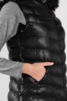 Tesettür giyim SİYAH KAPÜŞONU KÜRKLÜ ŞİŞME YELEK 673 