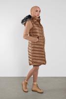 Hijab clothing BROWN FAUX-FUR-TRIM HOODED PUFFER GILET 673