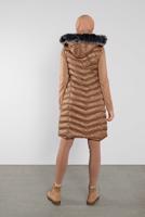 Hijab clothing BROWN FAUX-FUR-TRIM HOODED PUFFER GILET 673