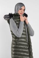 Hijab clothing KHAKI FAUX-FUR-TRIM HOODED PUFFER GILET 673