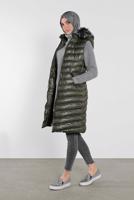Hijab clothing KHAKI FAUX-FUR-TRIM HOODED PUFFER GILET 673