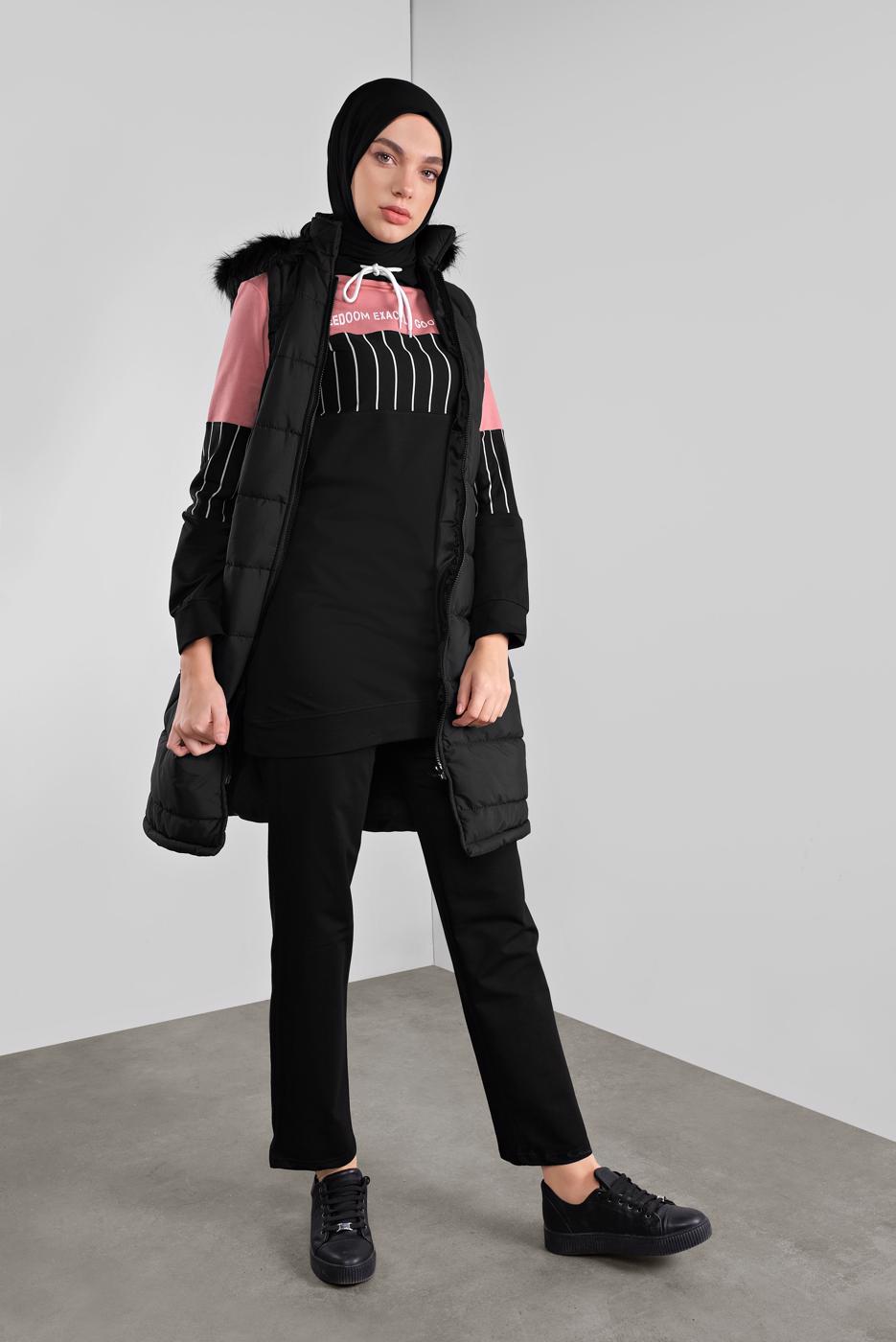 Vêtements hijab NOIR DOUDOUNE À CAPUCHE EN EFFET FOURRURE 1000 