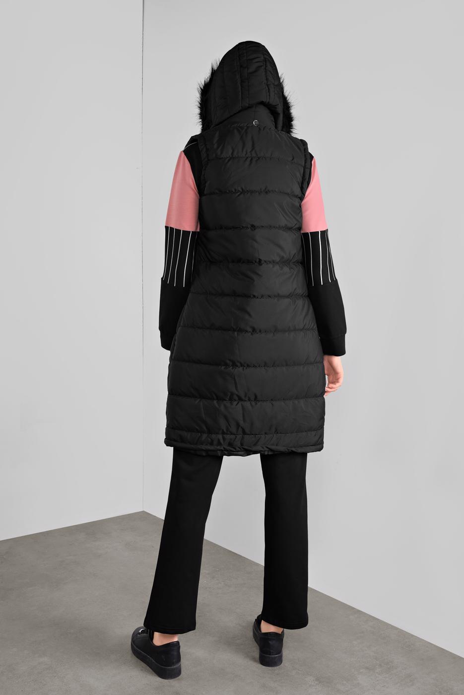 Vêtements hijab NOIR DOUDOUNE À CAPUCHE EN EFFET FOURRURE 1000 