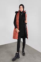 Hijab clothing BROWN FAUX-FUR-TRIM HOODED GILET 1000 