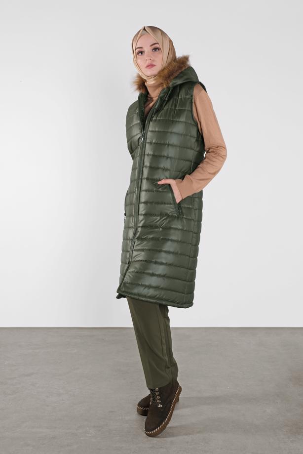 Vêtements hijab  FAUX-FUR-TRIM HOODED PUFFER GILET 1453 - TRENDTESETTÜR