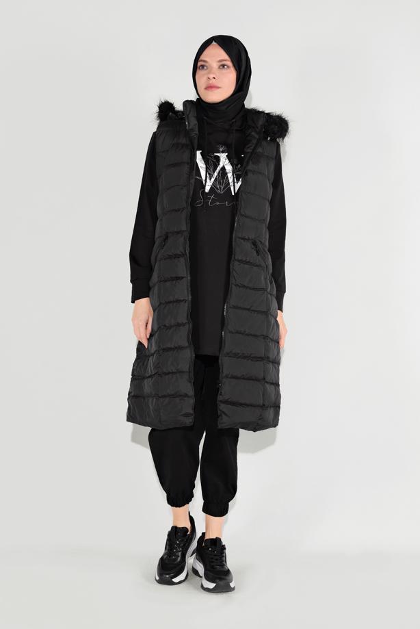 Hijab clothing  FAUX-FUR-TRIM HOODED GILET 1932 - TRENDTESETTÜR