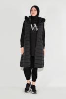 Hijab clothing BLACK FAUX-FUR-TRIM HOODED GILET 1932