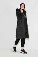 Hijab clothing BLACK FAUX-FUR-TRIM HOODED GILET 1932