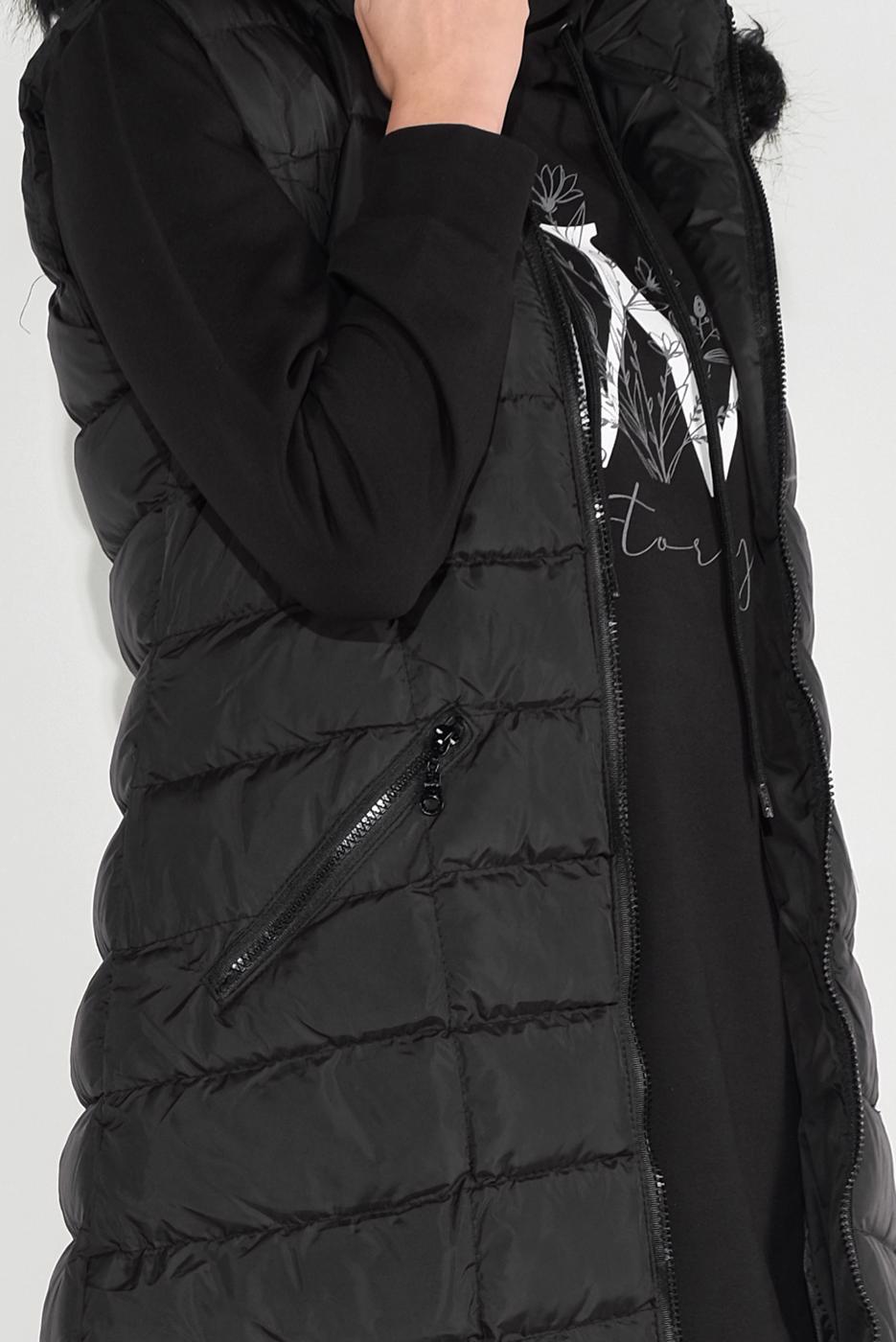 Hijab clothing BLACK FAUX-FUR-TRIM HOODED GILET 1932