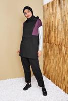 Tesettür giyim SİYAH ÜÇ RENK KAPÜŞONLU PANTOLONLU EŞOFMAN TAKIM  7356 