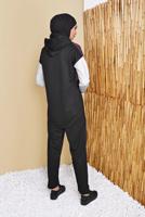 Tesettür giyim SİYAH ÜÇ RENK KAPÜŞONLU PANTOLONLU EŞOFMAN TAKIM  7356 