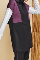 Tesettür giyim SİYAH ÜÇ RENK KAPÜŞONLU PANTOLONLU EŞOFMAN TAKIM  7356 