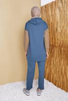 Tesettür giyim LACİVERT ÜÇ RENK KAPÜŞONLU PANTOLONLU EŞOFMAN TAKIM  7356 