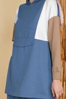 Tesettür giyim LACİVERT ÜÇ RENK KAPÜŞONLU PANTOLONLU EŞOFMAN TAKIM  7356 