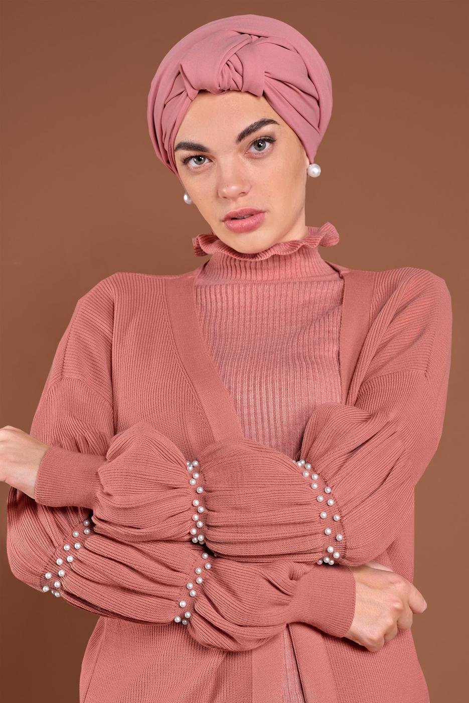 Tesettür giyim PUDRA İNCİ İŞLEME DETAYLI HIRKA 82441