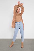 Tesettür giyim KAHVE İNCİ İŞLEME DETAYLI HIRKA 82441